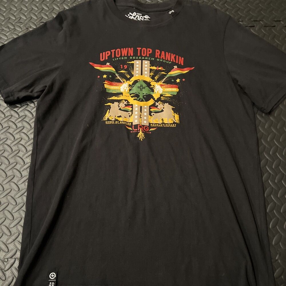 Vintage LRG Lifted Research Group Mens Shirt Black Med Y2K Short Sleeve Rasta
